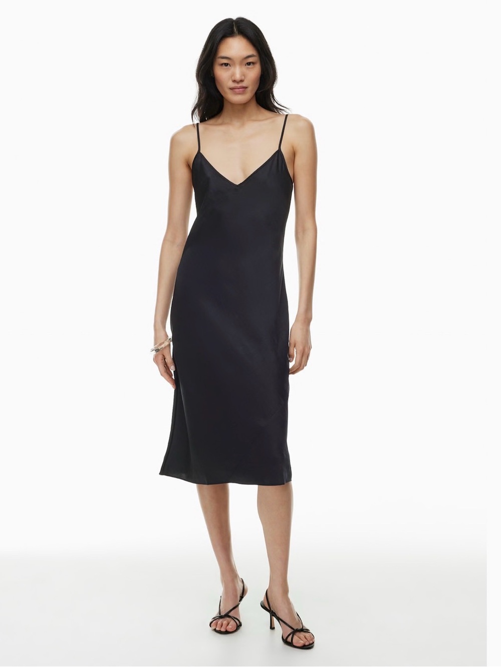 Wilfred | Black Only Slip Midi Satin Dress, M